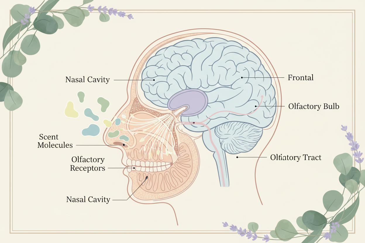 Diagram of the olfactory system showing how chemosignals travel directly to the amygdala, illustrating social dysosmia in neurodivergent individuals