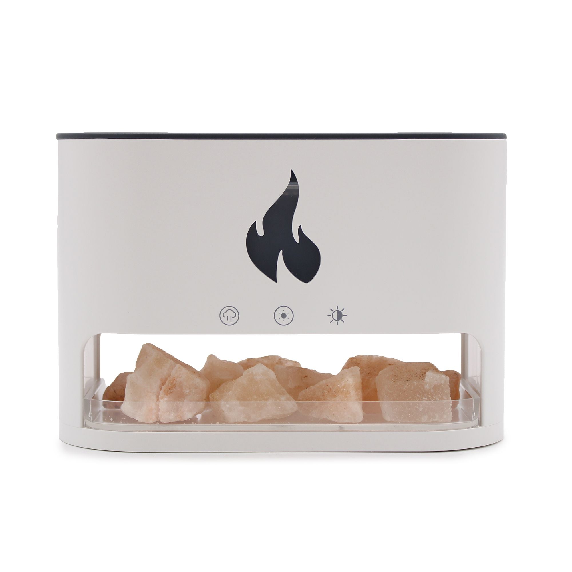 White Blaze Aroma Diffuser - Himalayan Salt Chamber - USB - C - Flame Effect (Salt included) - Burnt Orchid Organics
