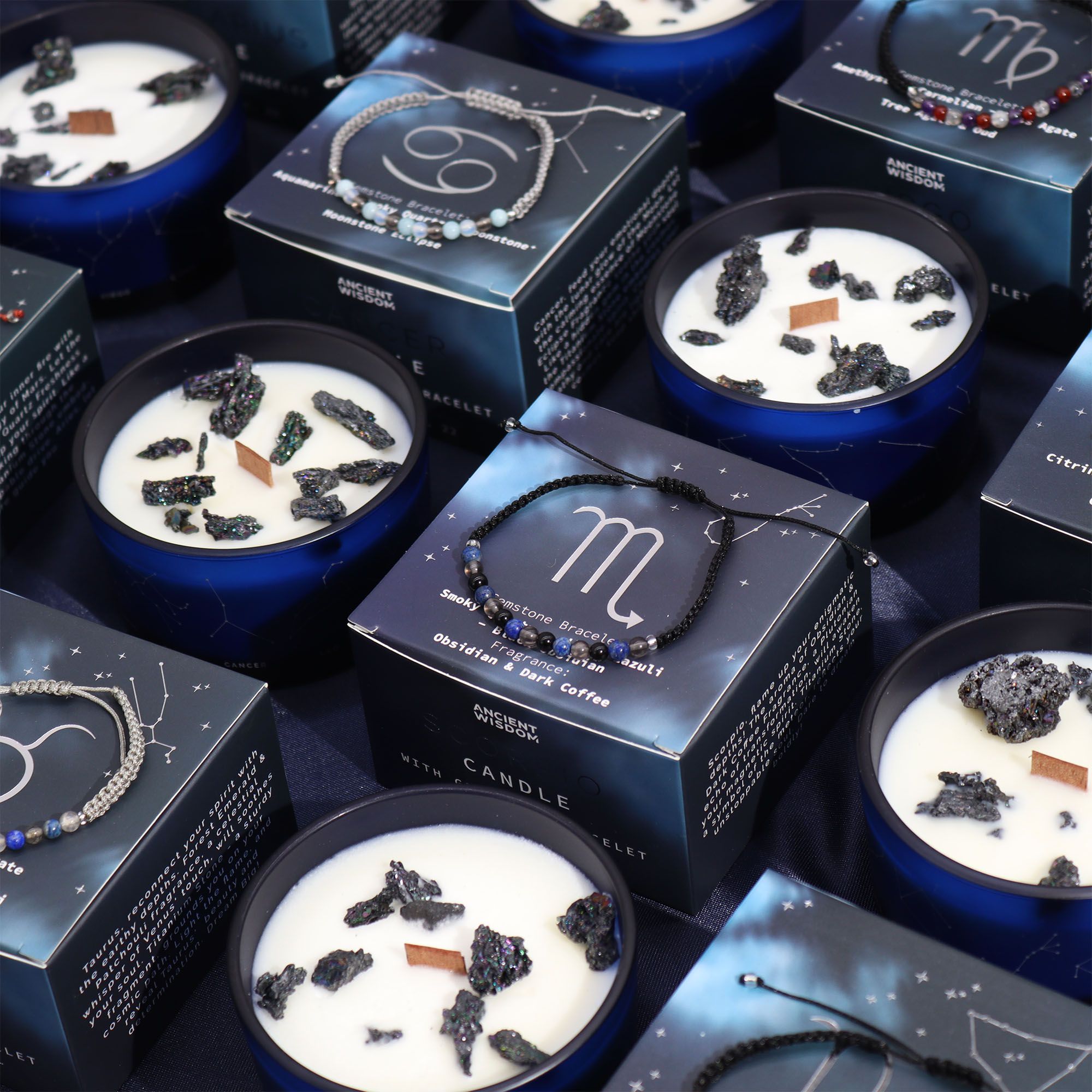 Zodiac Crystal Candle with Gemstone Bracelet - Pisces - Burnt Orchid Organics