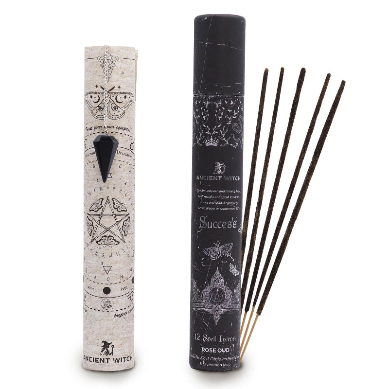 Ancient Witch Spell Incense - Success - Black Obsidian Pendulum - Burnt Orchid Organics