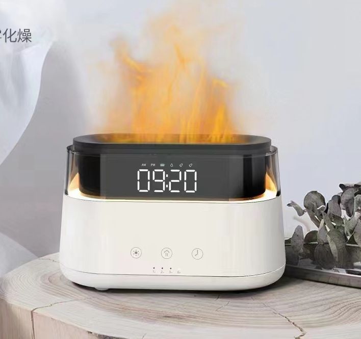 Modern Aroma Diffuser - Led Clock - USB - C - Flame Effect - Burnt Orchid Organics