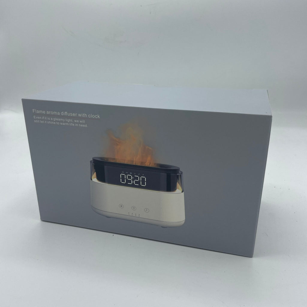 Modern Aroma Diffuser - Led Clock - USB - C - Flame Effect - Burnt Orchid Organics