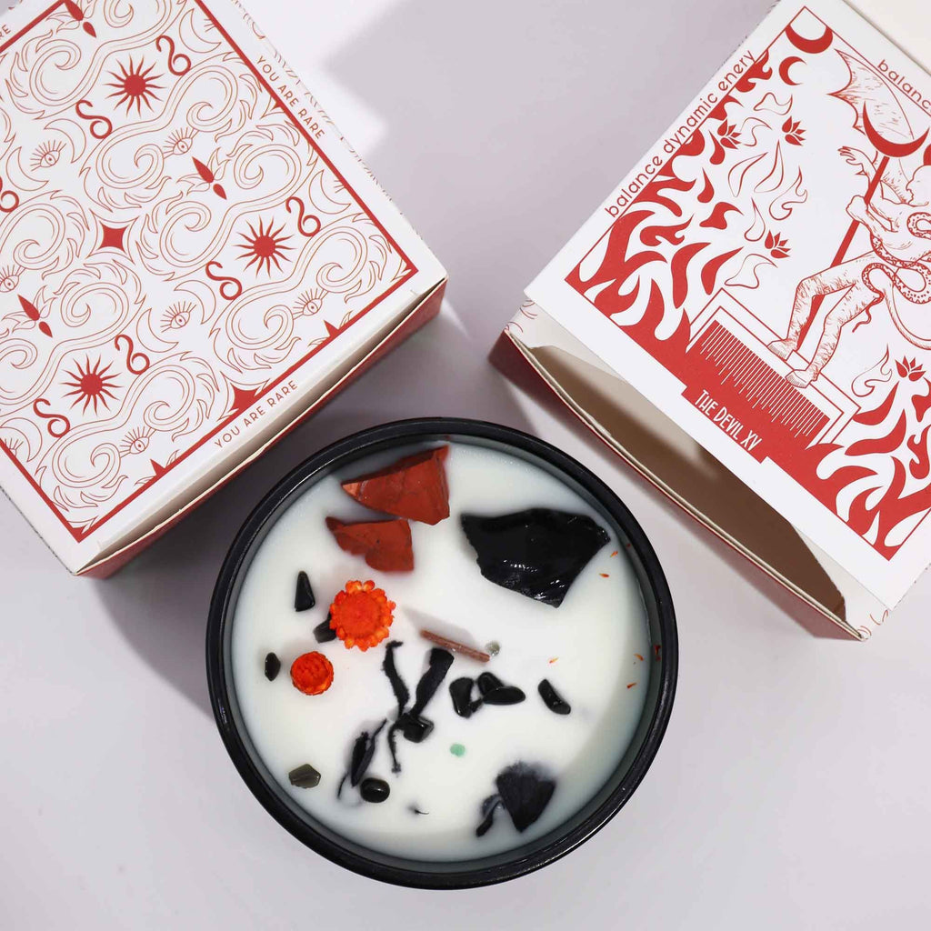 Hop Hare Crystal Magic Flower Candle - The Devil - Burnt Orchid Organics