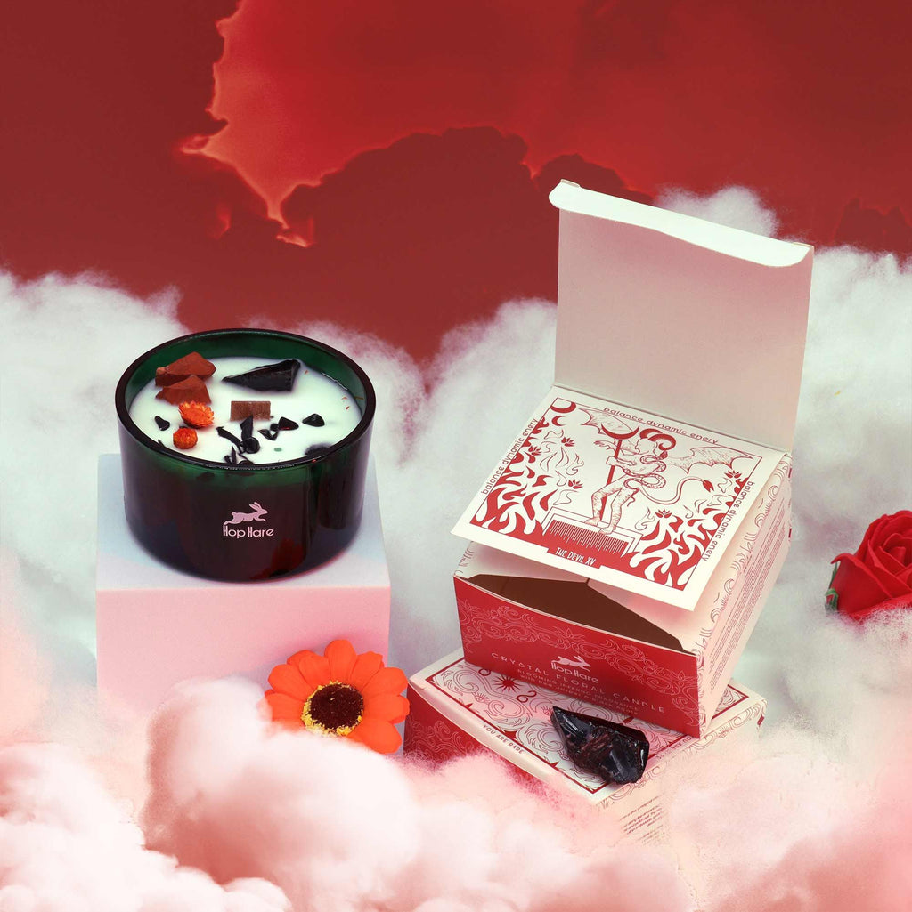 Hop Hare Crystal Magic Flower Candle - The Devil - Burnt Orchid Organics