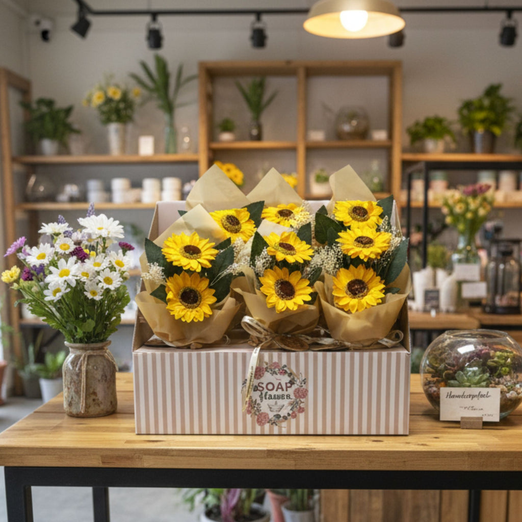 Soap Flower - Two Sunflower Bouquet - Burnt Orchid Organics