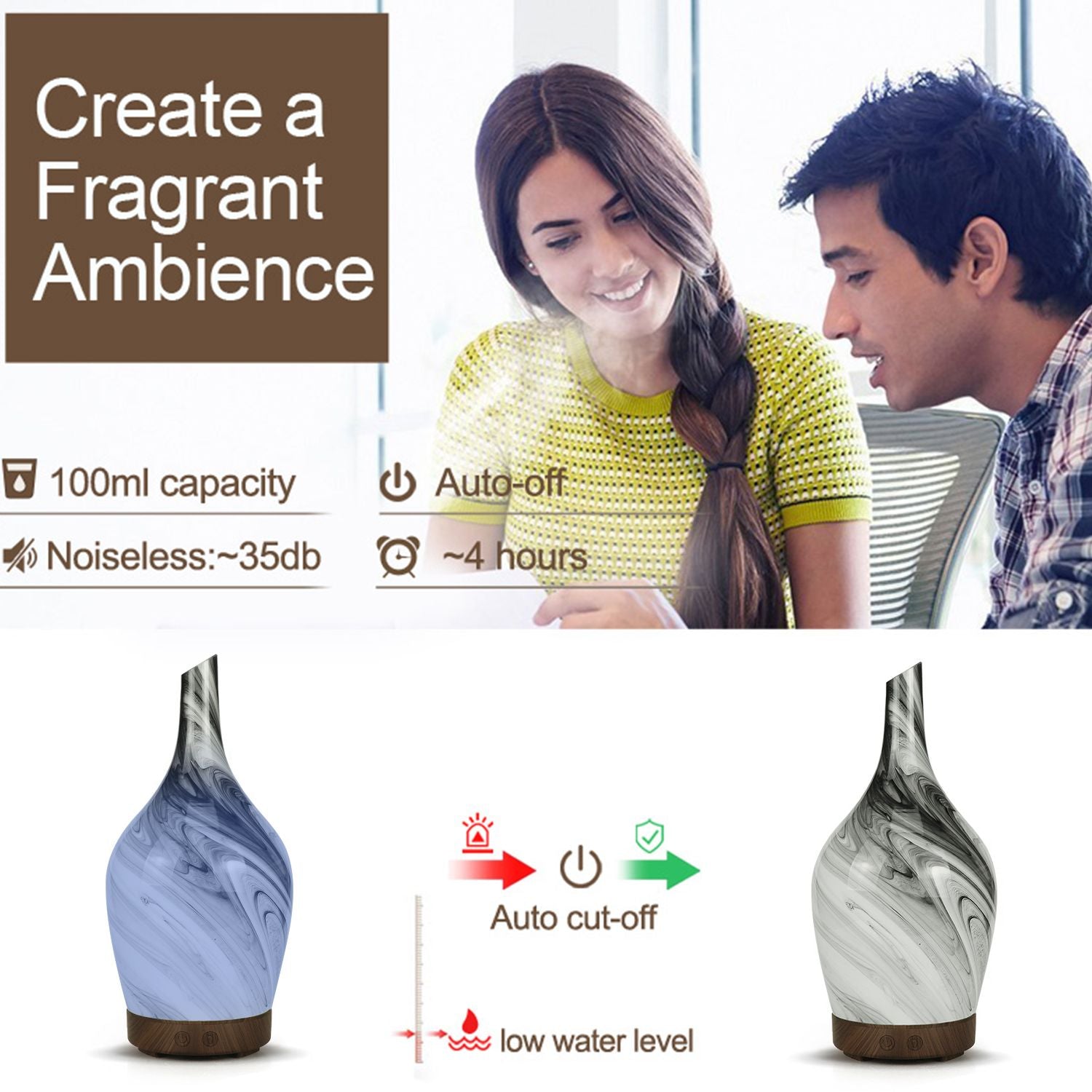 Aroma Atomiser - Glass Abstract Grey USB - Burnt Orchid Organics