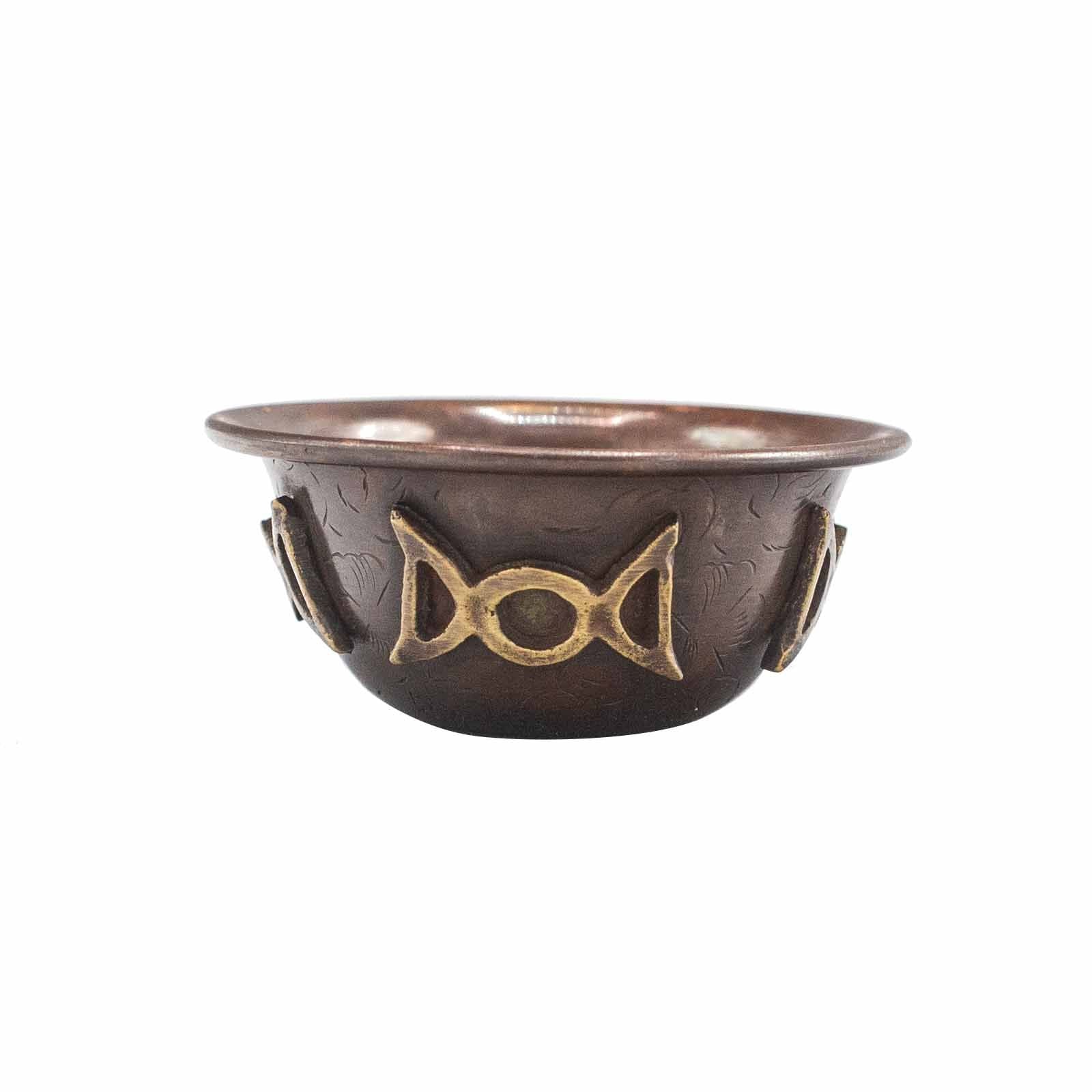Antique Copper Ritual Bowl with Triple Moon 8x4cm - Burnt Orchid Organics