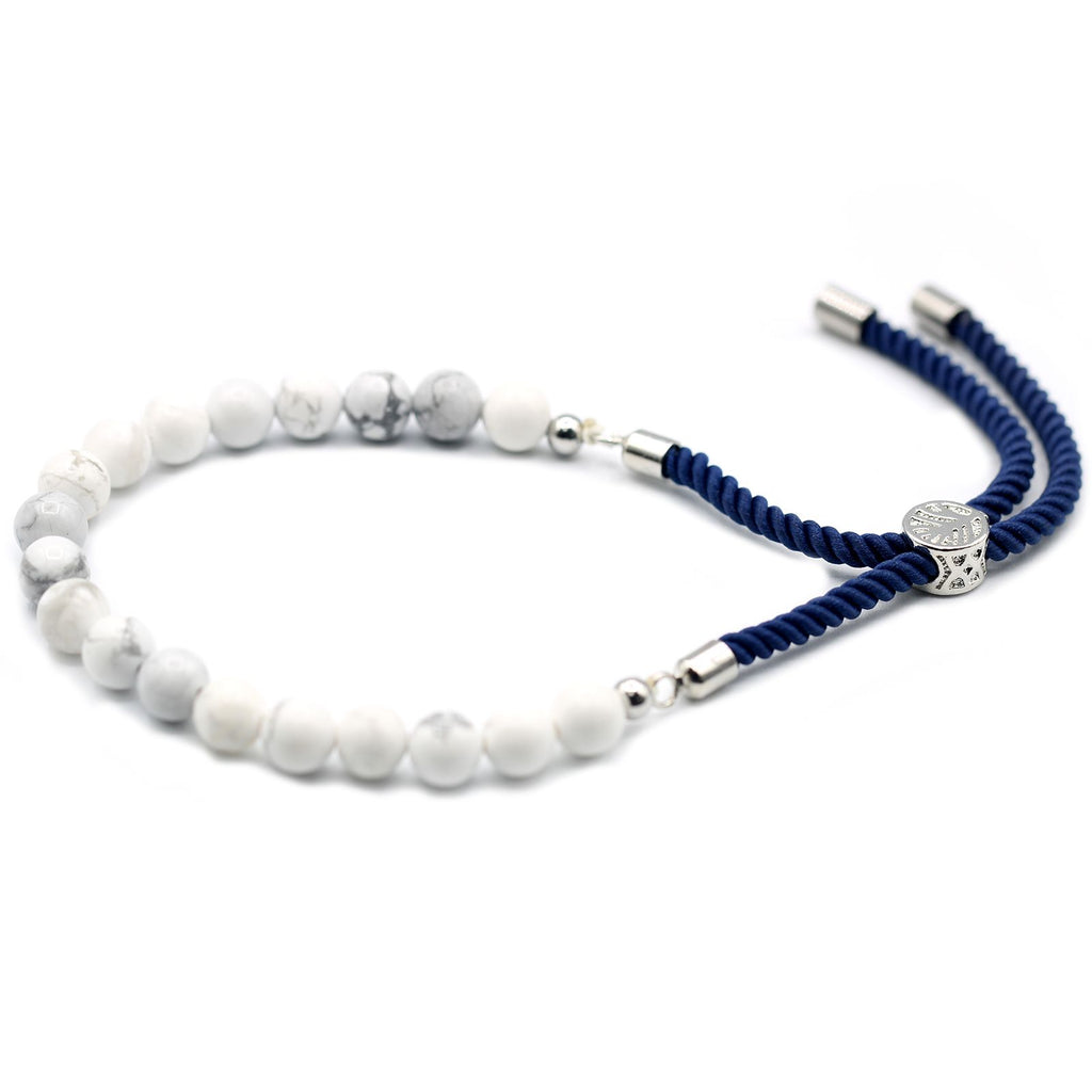 925 Silver Plated Gemstone Navy String Bracelet - White Howlite - Burnt Orchid Organics