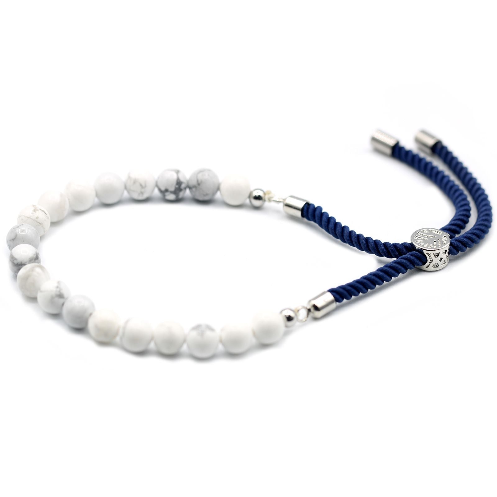 925 Silver Plated Gemstone Navy String Bracelet - White Howlite - Burnt Orchid Organics