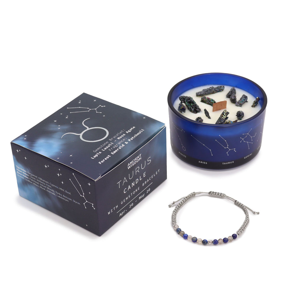Zodiac Crystal Candle with Gemstone Bracelet - Taurus - Burnt Orchid Organics