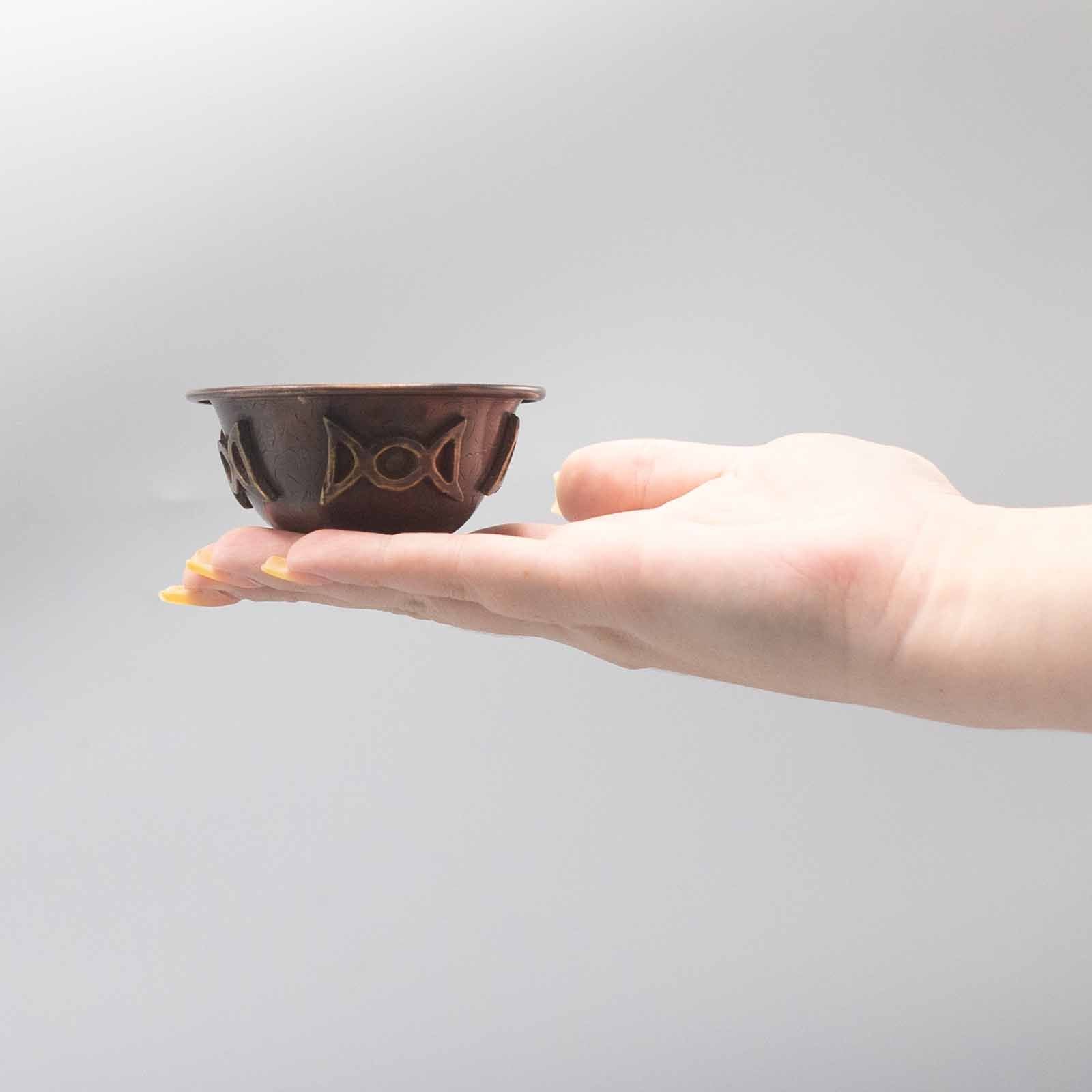 Antique Copper Ritual Bowl with Triple Moon 8x4cm - Burnt Orchid Organics