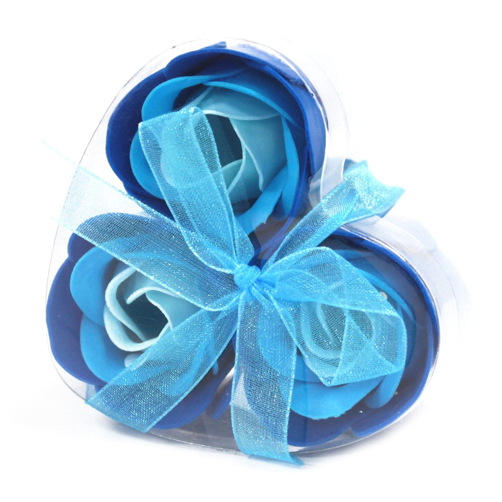 Set of 3 Soap Flower Heart Box - Blue Wedding Roses - Burnt Orchid Organics