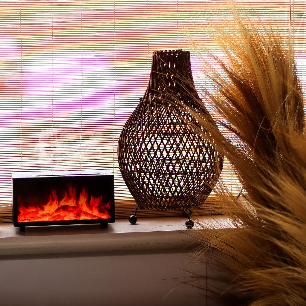 Flame Effect Aroma Diffuser with Birdsound - Black USB - Colour Change - Burnt Orchid Organics