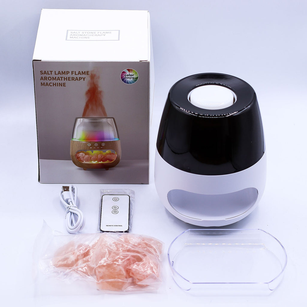 Salt Stone Flame Effect Aroma Diffuser - White USB - Colour Change and Timer - Burnt Orchid Organics