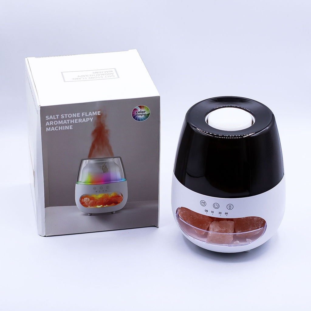 Salt Stone Flame Effect Aroma Diffuser - White USB - Colour Change and Timer - Burnt Orchid Organics