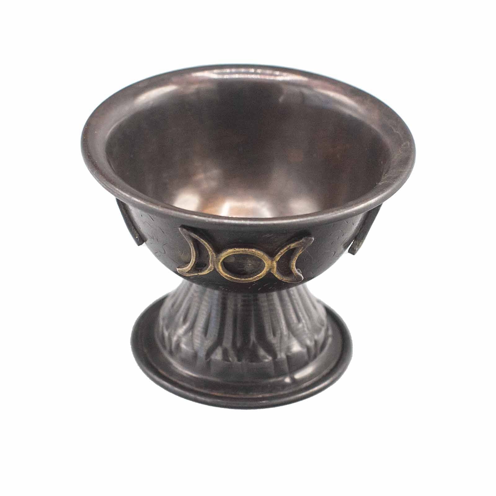 Antique Copper Ritual Chalice Triple Moon 10x8cm - Burnt Orchid Organics
