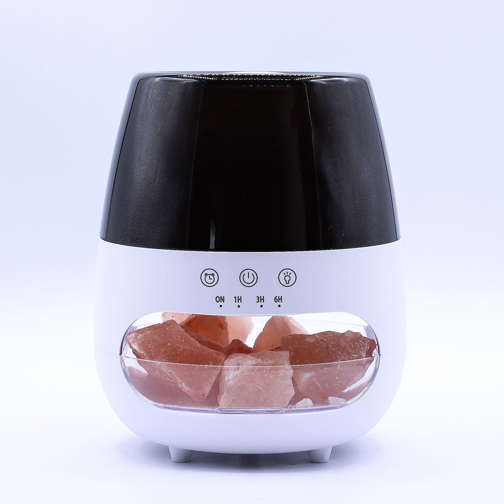 Salt Stone Flame Effect Aroma Diffuser - White USB - Colour Change and Timer - Burnt Orchid Organics
