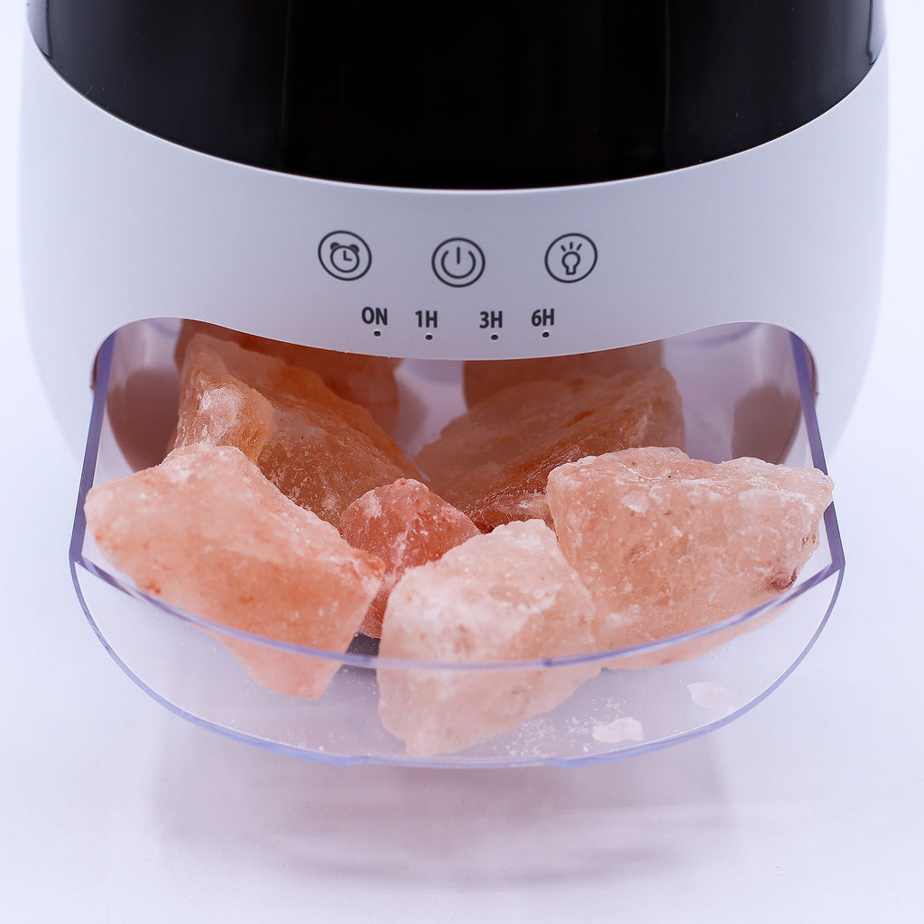 Salt Stone Flame Effect Aroma Diffuser - White USB - Colour Change and Timer - Burnt Orchid Organics