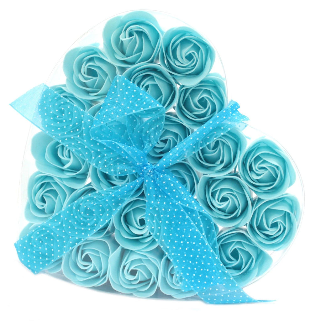 Set of 24 Soap Flower Heart Box - Blue Roses - Burnt Orchid Organics