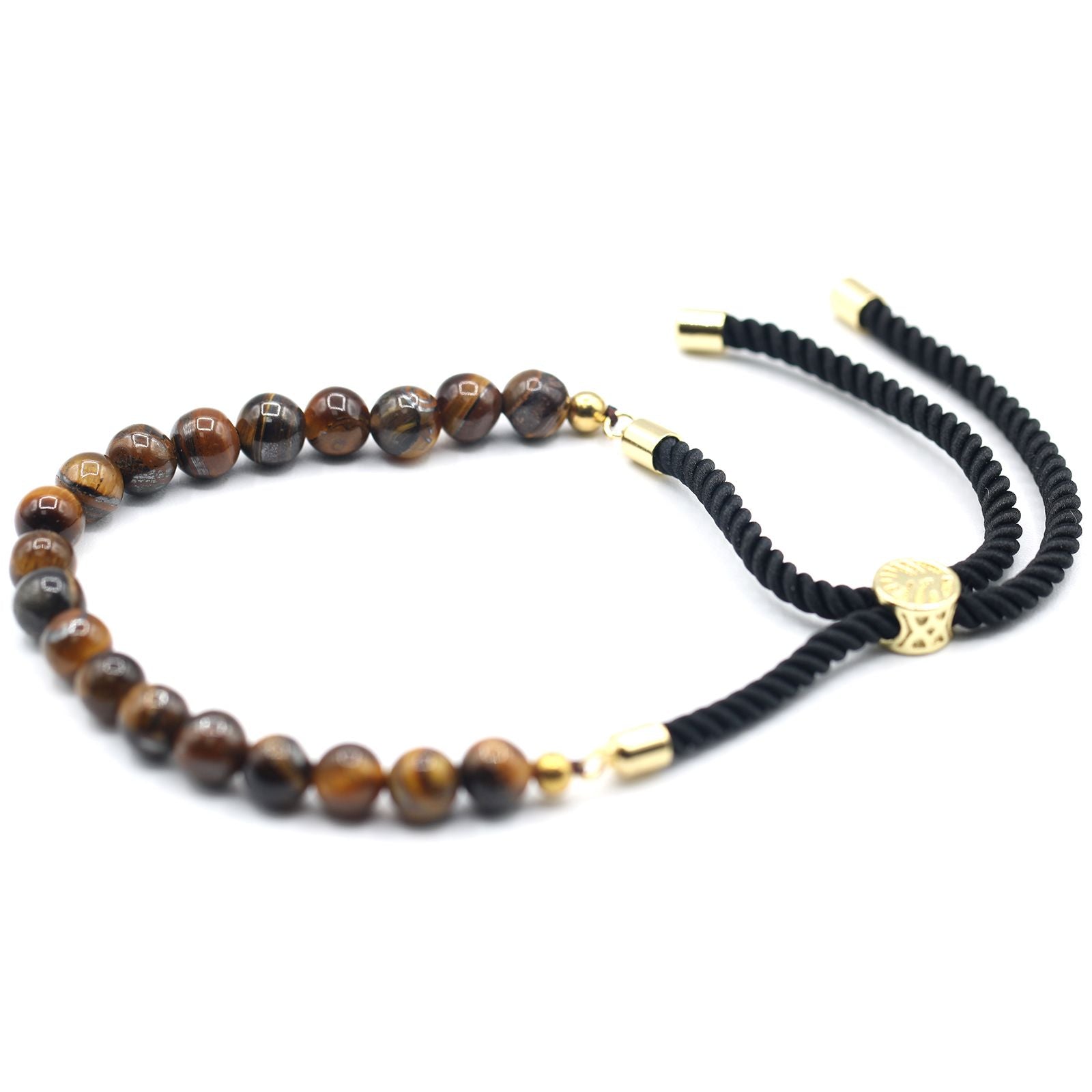 18K Gold Plated Gemstone Black String Bracelet - Tiger Eye - Burnt Orchid Organics