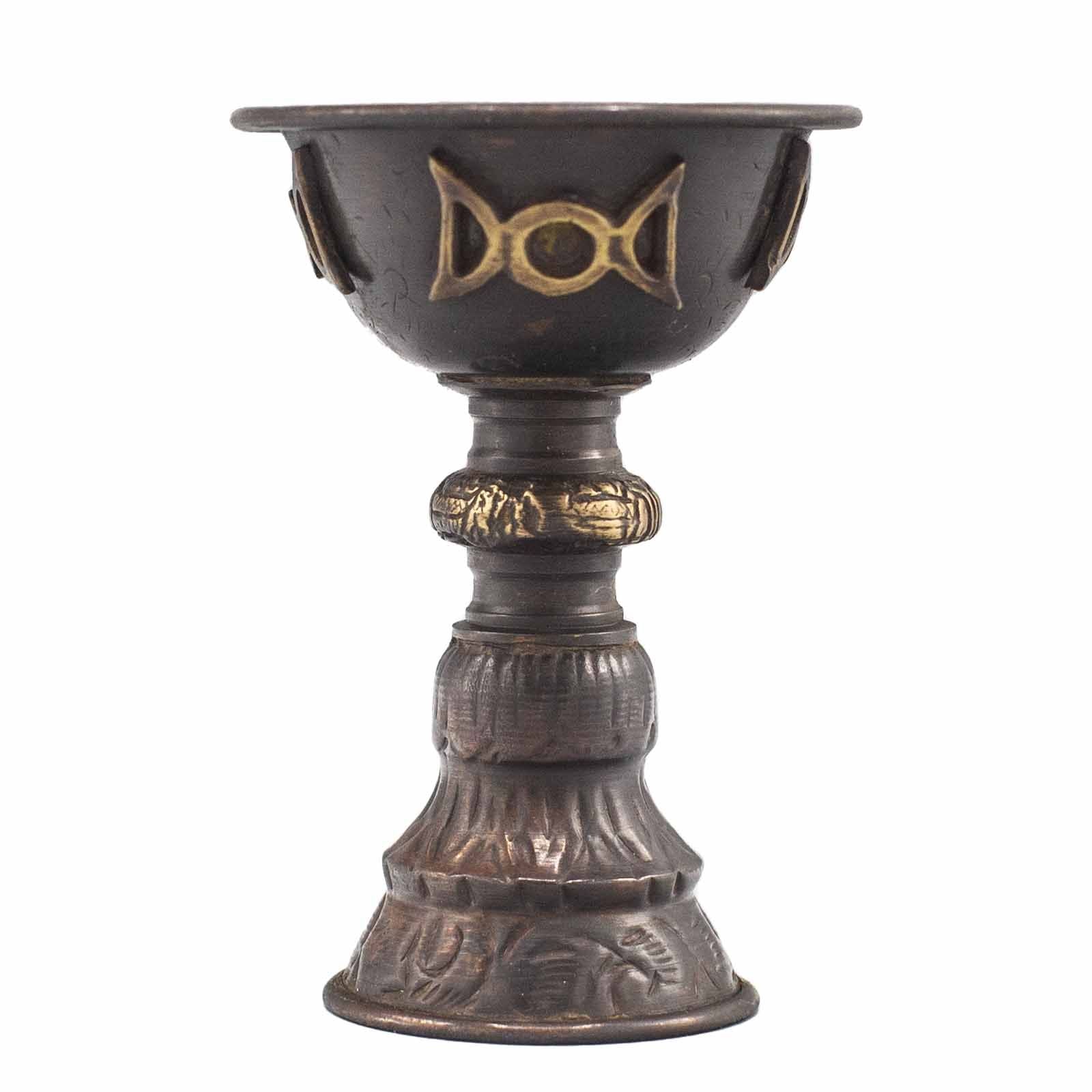 Antique Copper Ritual Goblet with Triple Moon 8x13cm - Burnt Orchid Organics