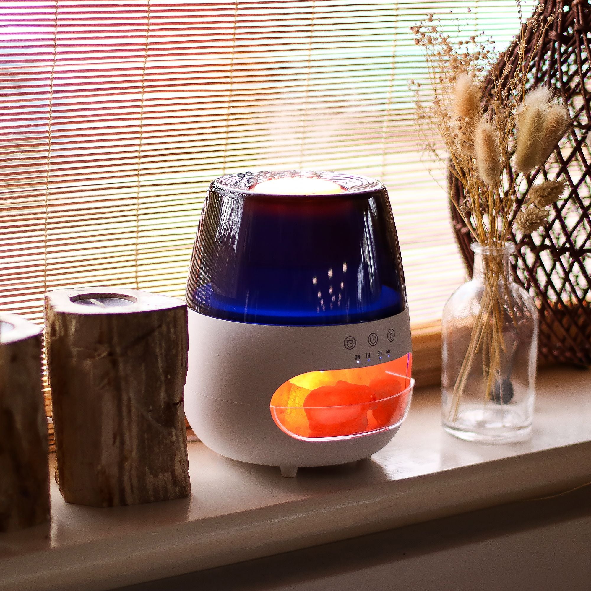 Salt Stone Flame Effect Aroma Diffuser - White USB - Colour Change and Timer - Burnt Orchid Organics