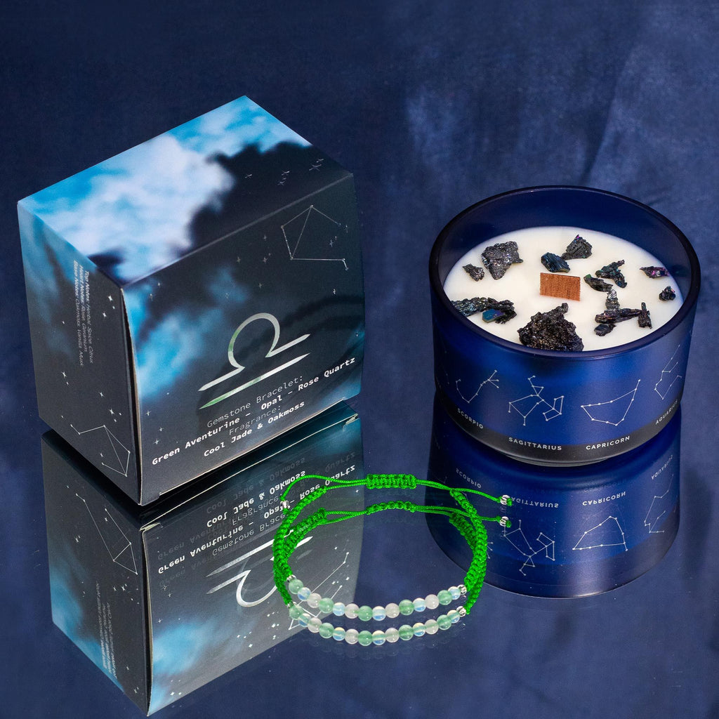 Zodiac Crystal Candle with Gemstone Bracelet - Libra - Burnt Orchid Organics